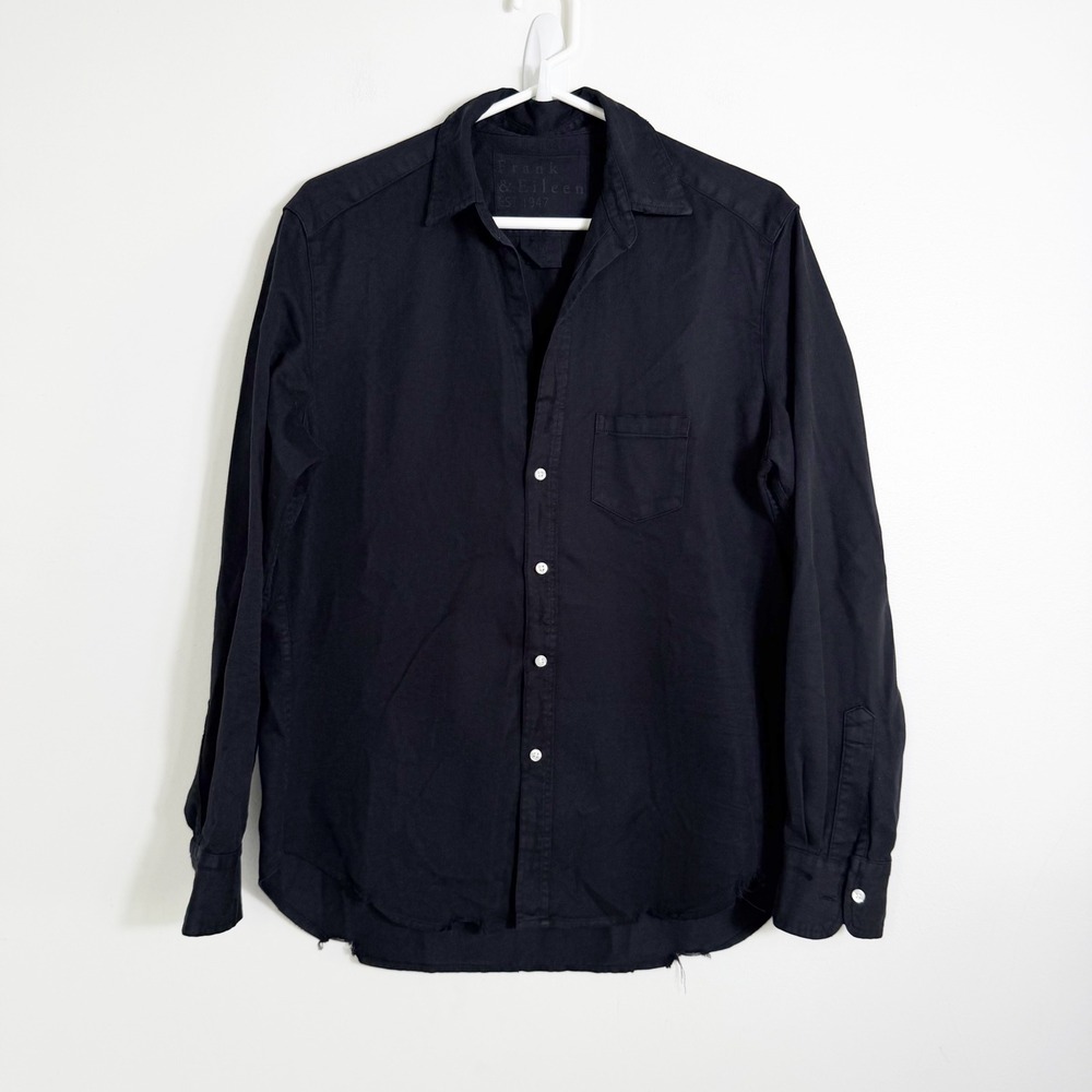 Frank & Eileen Shirt Women Small Black Long Sleeve 100% Cotton Button Down